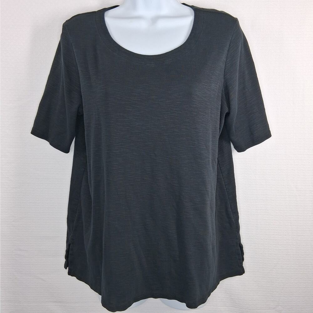 J. Jill Pima-Slub Scoop-Neck Side-Slit Tee Top Women's Medium Black‎ 100% Cotton